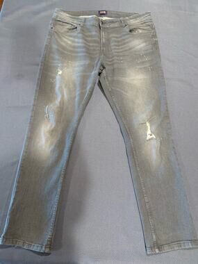 Cavalli Class Mens High Rise Splatter Distressed Jeans Size 38 Straight Leg Fit